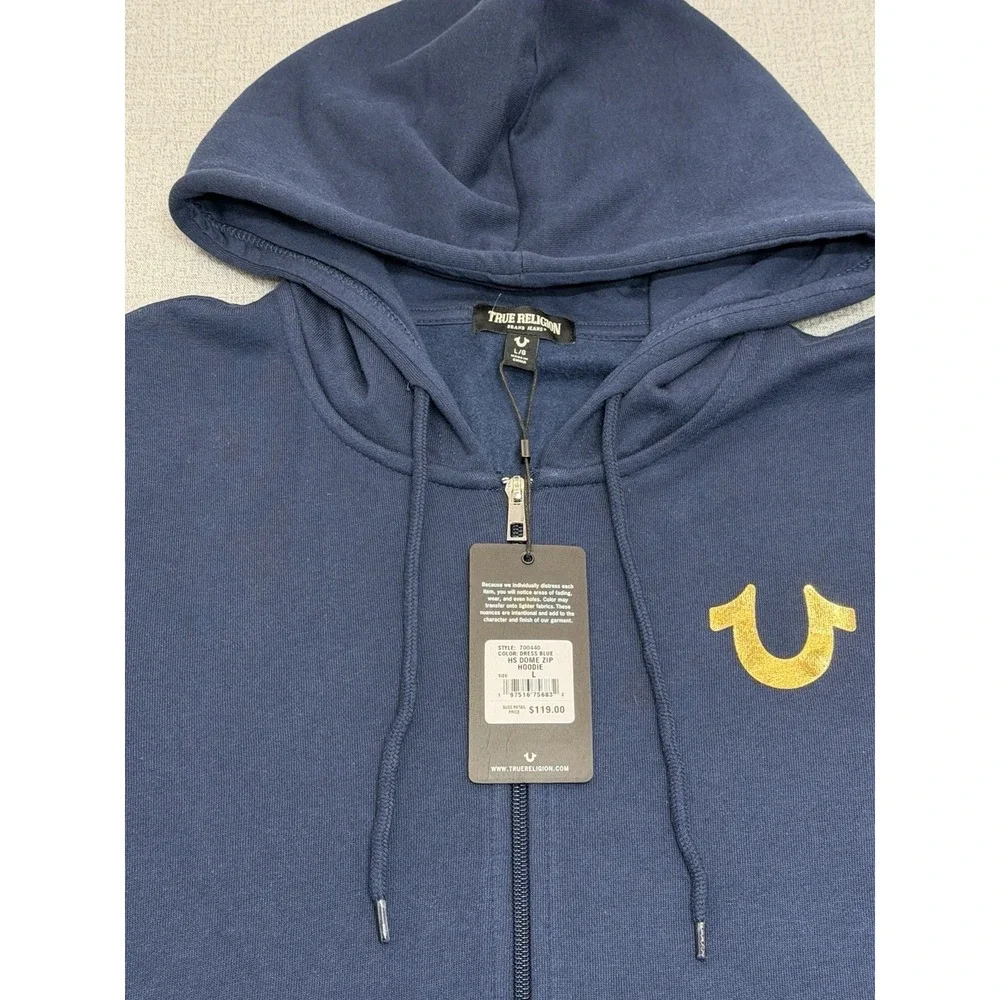 True Religion Buddha Zip Hoodie Navy Blue Jacket Sweatshirt Full Zip New Large